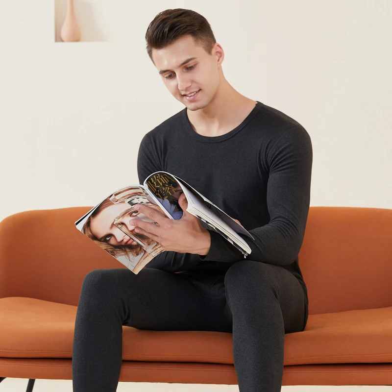 Middle Neck Thermal Underwear Set Men's Solid Color Round Neck Autumn And Winter New Autumn Clothes Autumn Pants Bottomwear