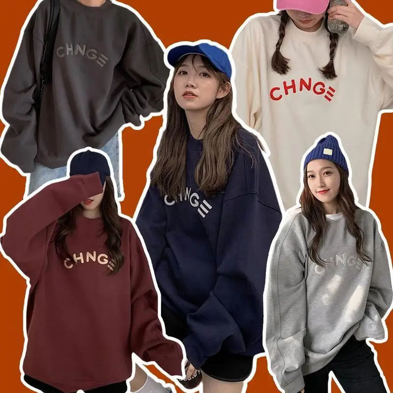 

Свитшот женский свободного покроя в Корейском стиле, Осенний Топ средней длины в стиле бойфренд с принтом, Универсальный Синий, в стиле Хара...