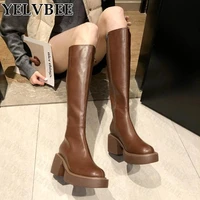 designer high heels lady shoes 2021 winter new chunky goth casual botas fashion knee high warm platform chelsea snow women boots