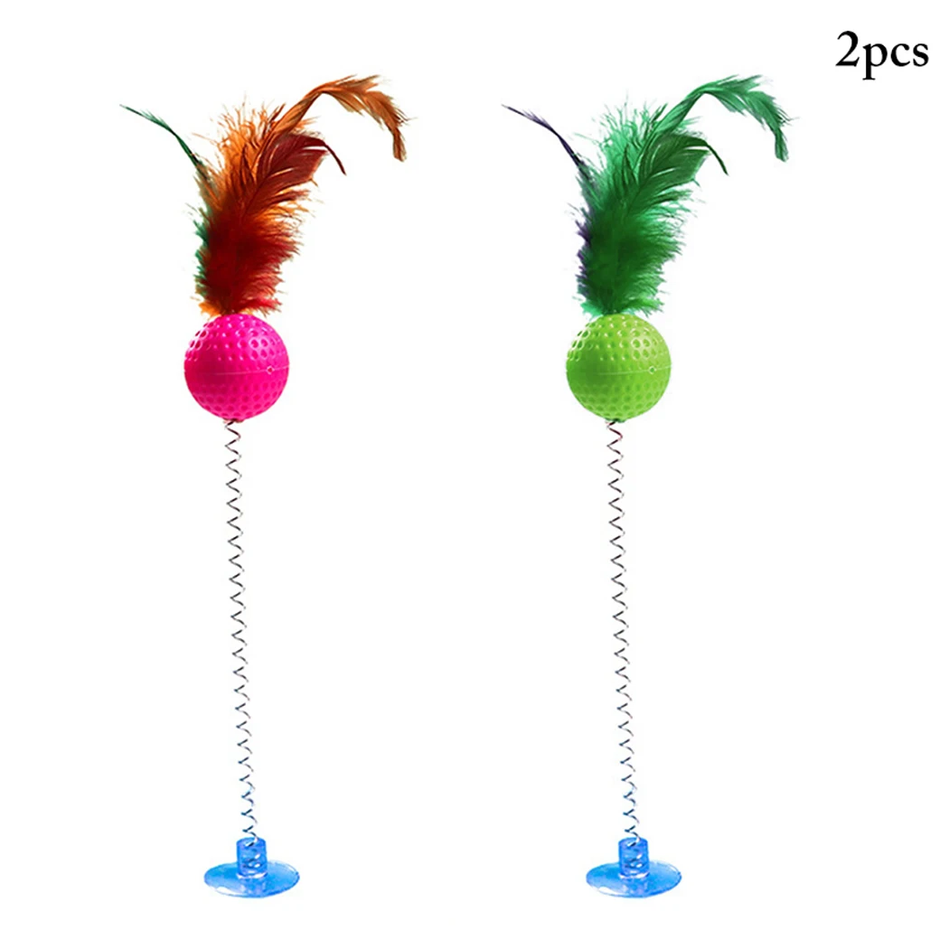 

Cat Toy 2pcs Funny Interactive Suction Spring Cat Toy Cat Feather Wand Cat Teaser Pet Interactive Supplies Cats Random Color