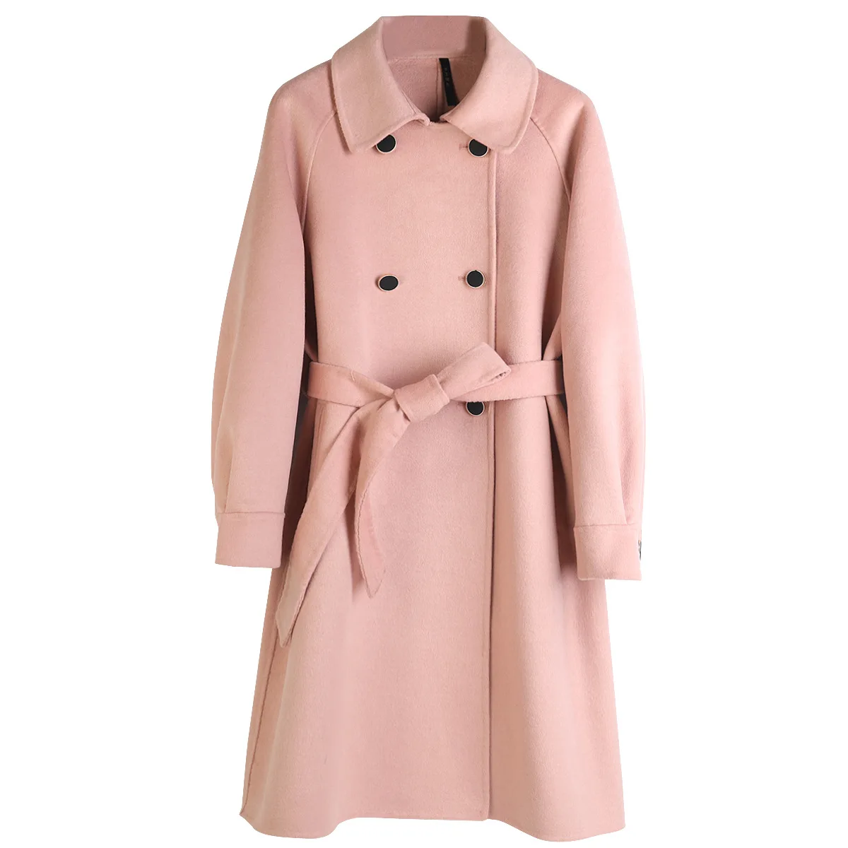 

Coat 90% Wool 2021 Korean Adjustable Waist Double Breasted Pockets Abrigos Mujer Elegante Middle Aged Winter Fashion New