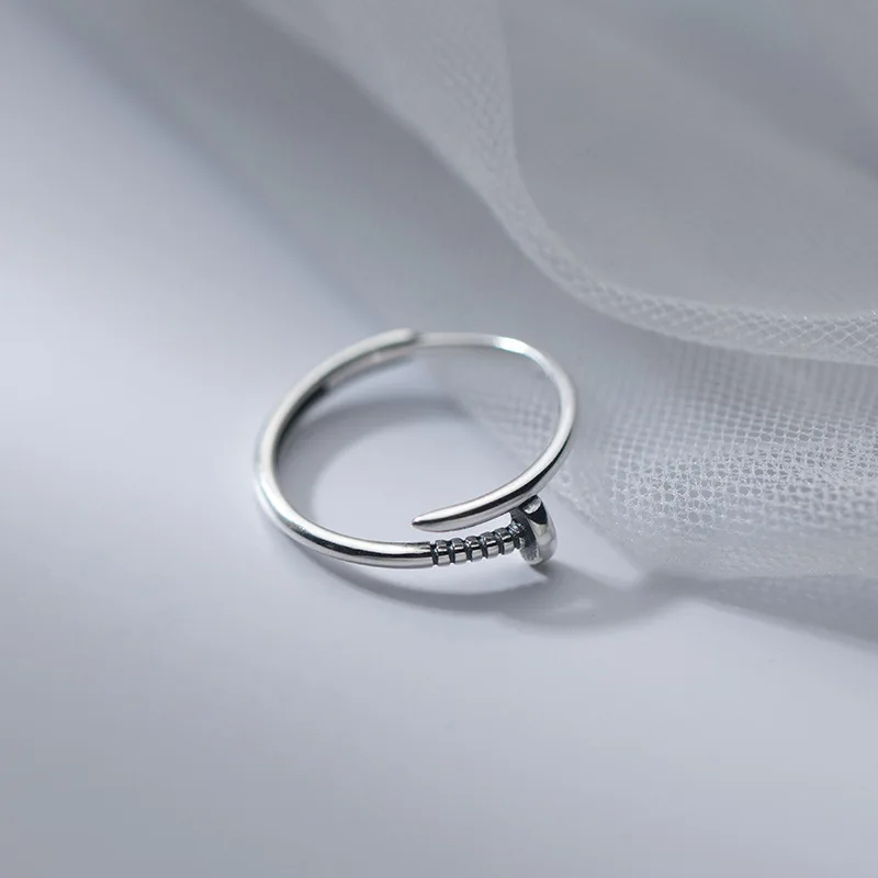 

Real 925 Sterling Silver Vintage Thai Silver Screw Shape Open Ring Creative Adjustable Rings Fine Jewelry for Women