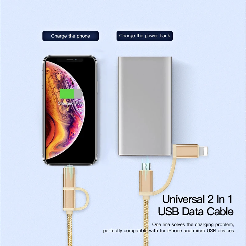 ! Кабель быстрой зарядки и передачи данных ACCEZZ 2 в 1 Micro USB 8pin для iPhone 7 8 Plus X iPad Mini Samsung