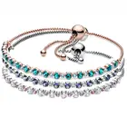 Браслет-слайдер из серебра 100% пробы, с розовыми, голубыми и прозрачными блестками