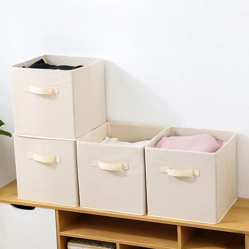 

Set of 4 Square Storage Bins with Handles Foldable Fabric Boxes Container Baskets Drawers for Kids Room Organizers