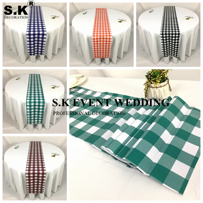 

PV Buffalo Plaid Table Runner Black Polyester Checkered Linen Tablecloth Runners For Wedding Event Party Decorate