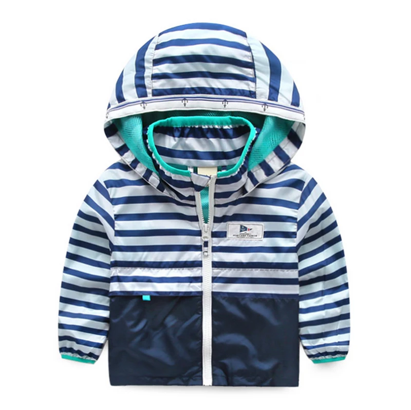 Полосатые куртки с капюшоном для мальчиков Весенняя брендовая дизайнерская
