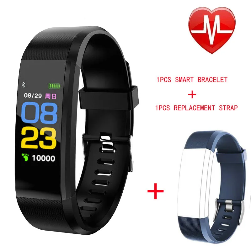 Новинка, ID115 PLUS, браслет, спортивные часы, фитнес, для бега, ходьбы, трекер, тонкий, напоминание, модные мужские часы, для мужчин и женщин, для детей - Цвет: Black Blue