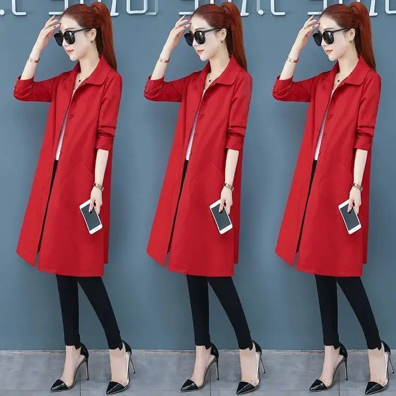 

Spring Autumn Trench Coat Single Breasted Woman Long Women New Solid Windbreakers Ladies Elegant Fashion Causal Overcoat W114