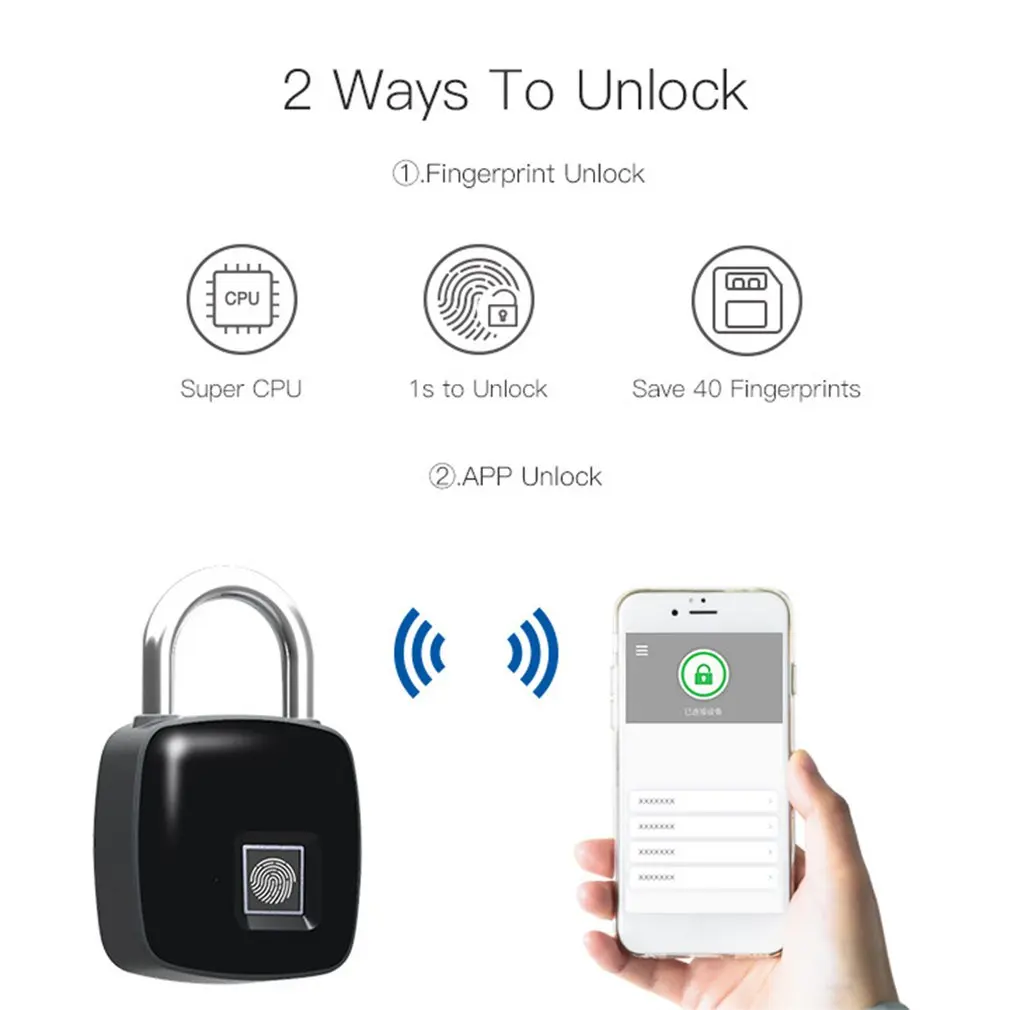 Long Standby Waterproof Electronic Wireless Fingerprint Padlock Suitcase Student Dormitory Anti-Theft | Инструменты