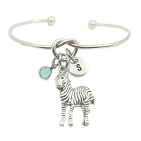 zebra animal retro creative initial letter monogram birthstone adjustable bracelet fashion jewelry women gift pendant