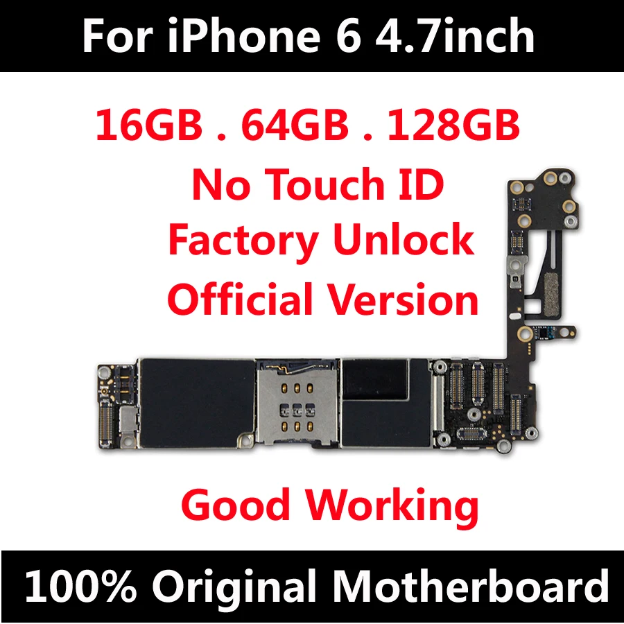 Оригинальная материнская плата для iPhone 6, 4,7 дюймов, 16 ГБ, 64 ГБ, 128 ГБ, полностью разблокированная материнская плата без Touch ID, системная логическая плата IOS