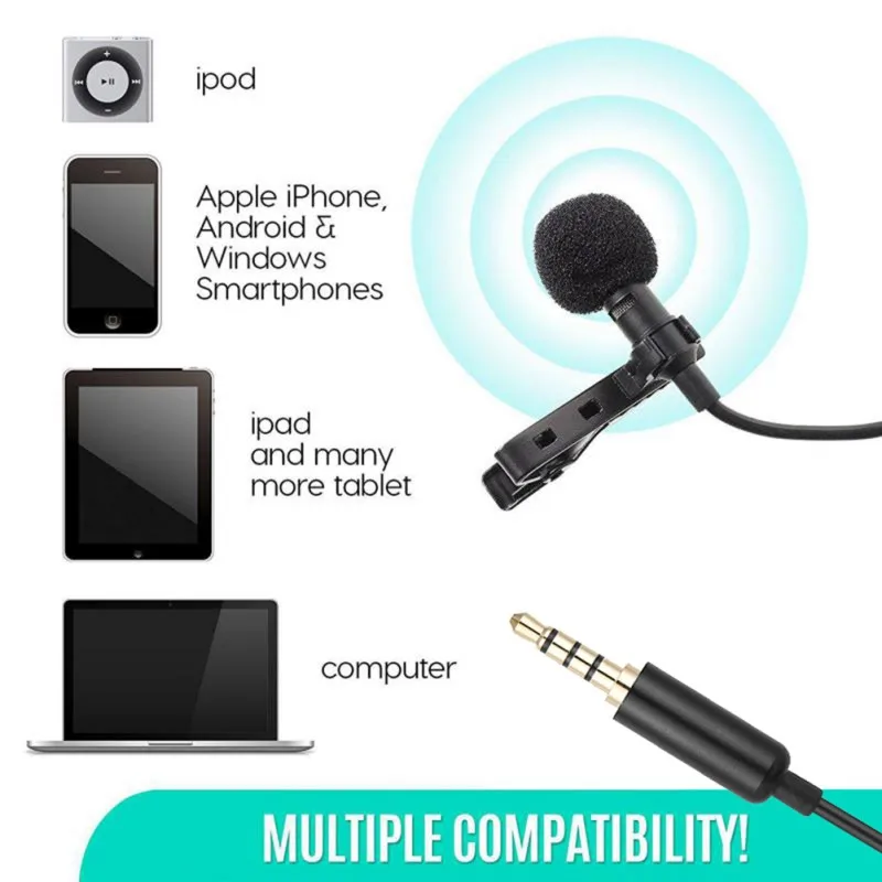 Микрофон конденсаторный всенаправленный петличный для смартфонов Apple IPhone IPad Macbook