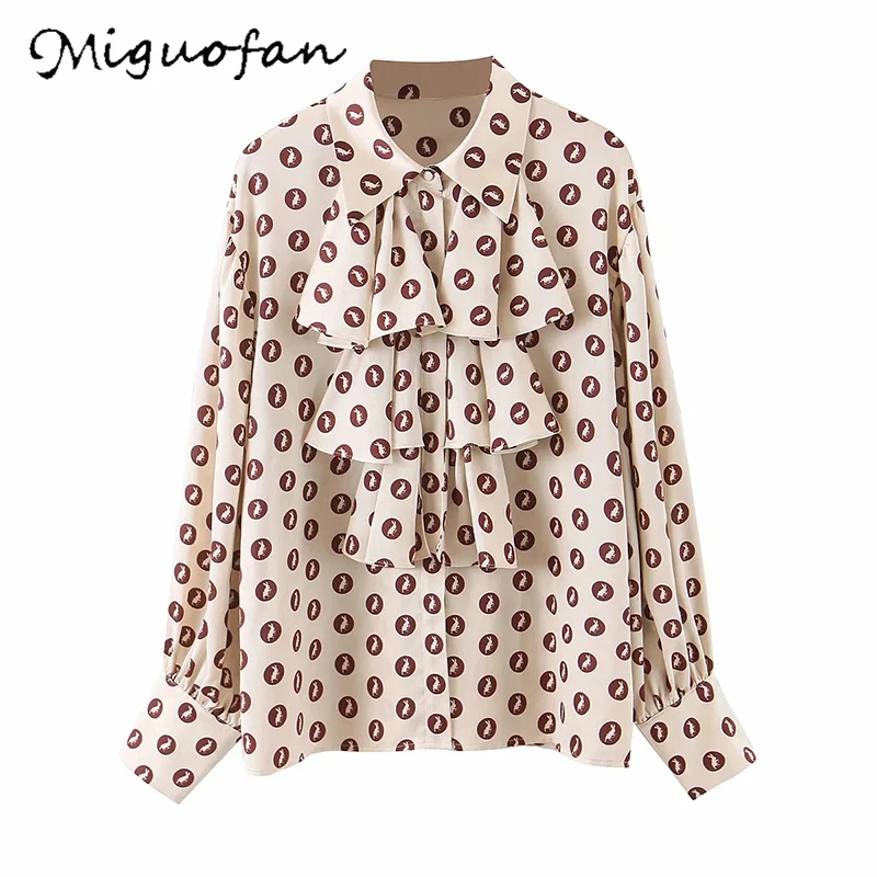 Miguofan Весенняя шифоновая блузка элегантные футболки с точками кролика и оборками