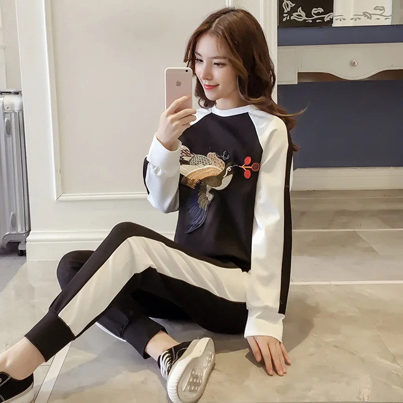 Новинка 2019 облегающий костюм из двух предметов с брюками длинным рукавом женская