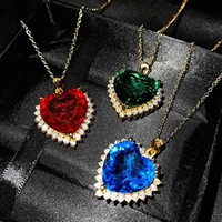 luxury heart of the ocean crystal necklaces big pendants buleredgreen crystals for women girls gift wedding feasts jewelry