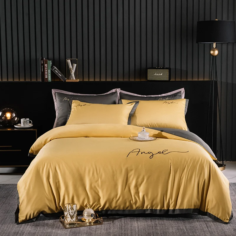 Modern Brief Luxury Duvet Cover Set Angel Letter Printed Bedding Bed Linen 220x240 Queen King Bedclothes Soft Quilt Covers | Дом и сад