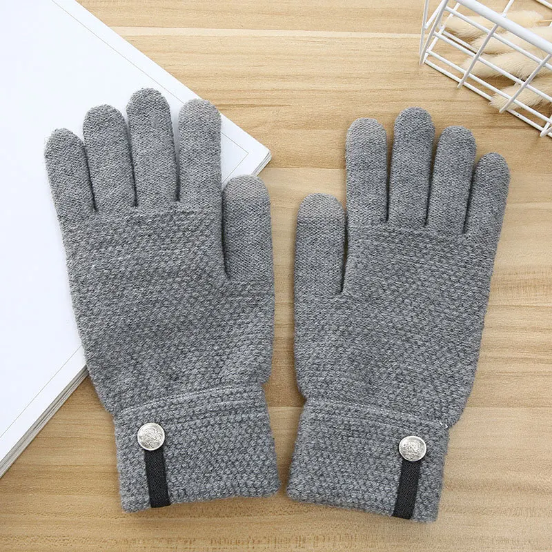 

1Pair Men Winter Warm Knitted Gloves Flexible Full Finger Gloves Thicken Wool Cashmere Gloves for Smart Phone Tablet