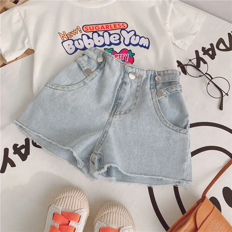 

Шорты для девочек, модные корейские джинсовые шорты для девочек, детские брюки, летние джинсовые шорты для больших девочек, детские брюки