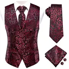 Привет-галстук бордовый черный Цветочный Шелковый мужской тонкий жилет галстук набор для костюма платье свадьба 4 шт жилет галстук Hanky запонки набор