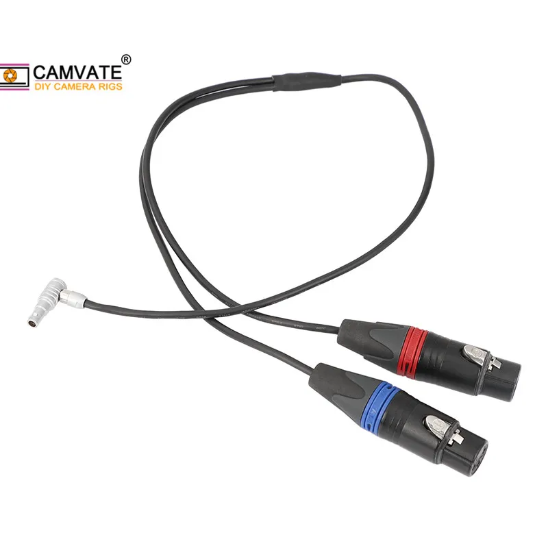 CAMVATE Audio Input Cable Connector (Right Angle 5 Pin Male To Dual XLR 3 Pin Female) For ARRI Alexa Mini's 5-pin 00 Series jack enlarge