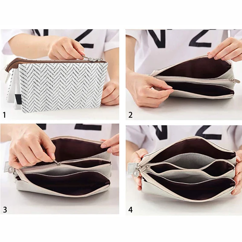 

ANGOO Large Capacity Pencil Pen Case 3 Layers Stationery Pouch Zipper Cosmetic Bag Canvas Makeup Organizer Handbag