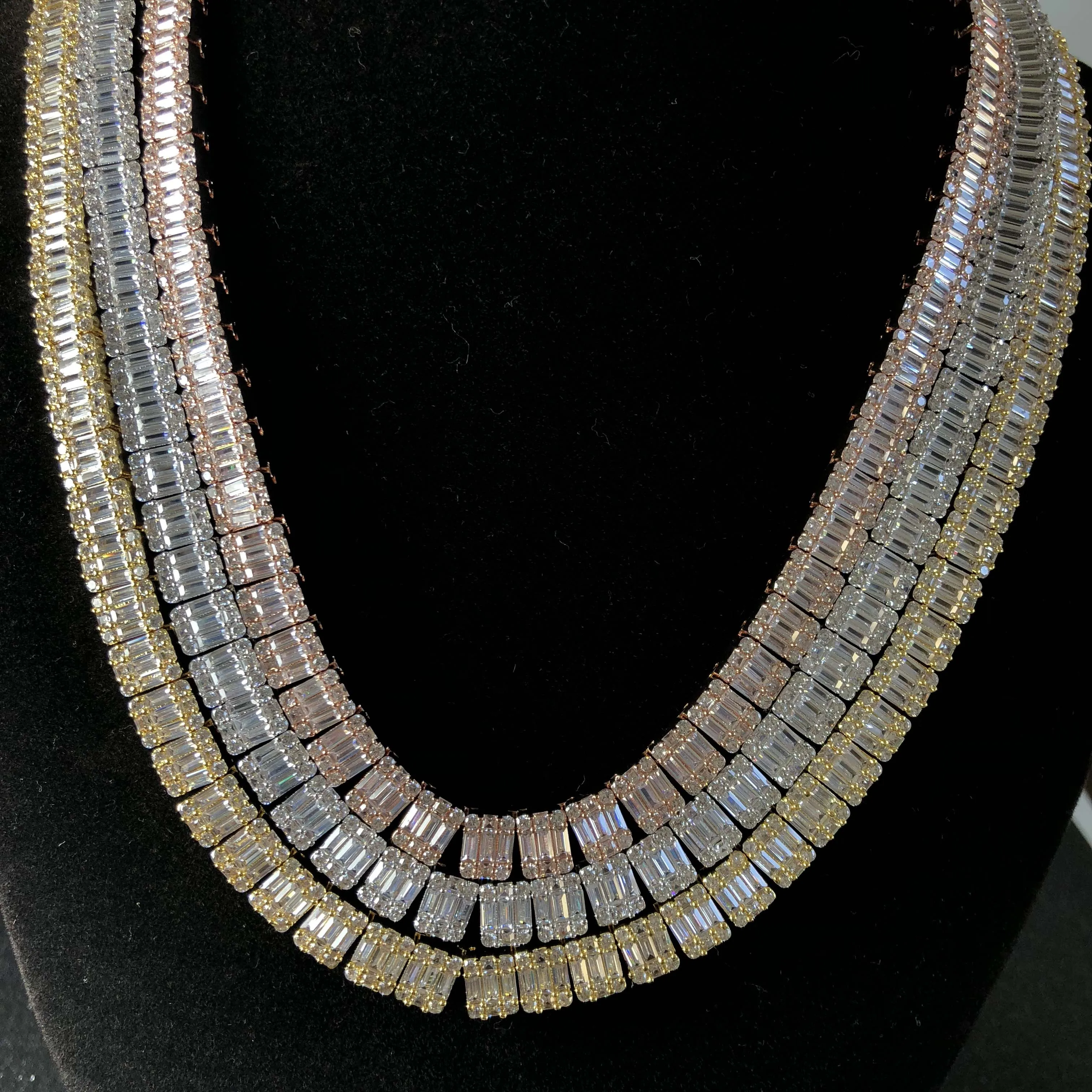 Мужское сверкающее ожерелье для тенниса со льдом и багетом цепочка с кубическим