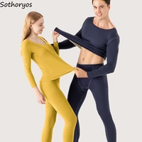couples thermal underwear sets women heating high elasticity long johns simple basic solid classic fall winter o neck slim fit