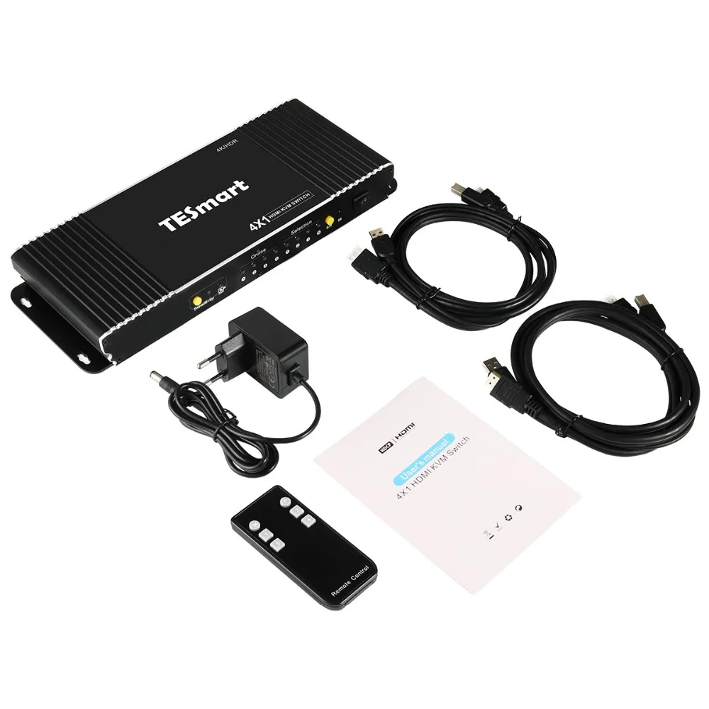 TESmart высокое качество 4 порта USB KVM HDMI переключатель с дополнительным USB 2,0 порт Поддержка 4K*2K(3840x2160) 2 шт 5ft HDMI Кабели