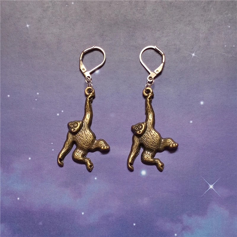 

Orangutan Monkey Leverback Earrings Monkey Charm Monkey Pentant Monkey Jewelry Big Dangle Earrings Animal Gift
