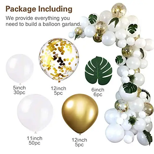 Воздушный шар гирлянда арочный комплект белые шары с золотыми конфетти 101 шт