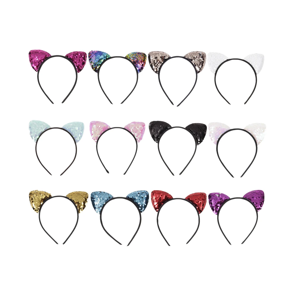 Хэллоуин Микки уха Блестки Золотые блестки кошачьи уши повязка для волос обруч