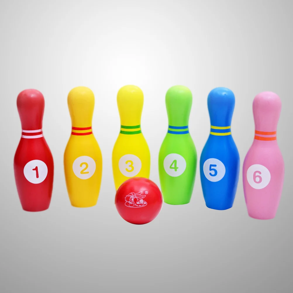 7 шт Боулинг булавки и мяч Деревянные красочные образовательные игрушки для