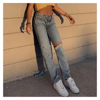 women spring new fall high waist jeans light blue fit denim pants lady autumn casual washed female full length trousers clothing