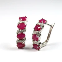 new natural ruby earring 5ct oval 46mm real gemstone clasp earring 925 sterling silver fine jewelry for women mom gift