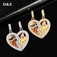 dz new 1 pair heart shaped custom made photo solid back pendant necklace with cubic zircon men women memorial jewelry
