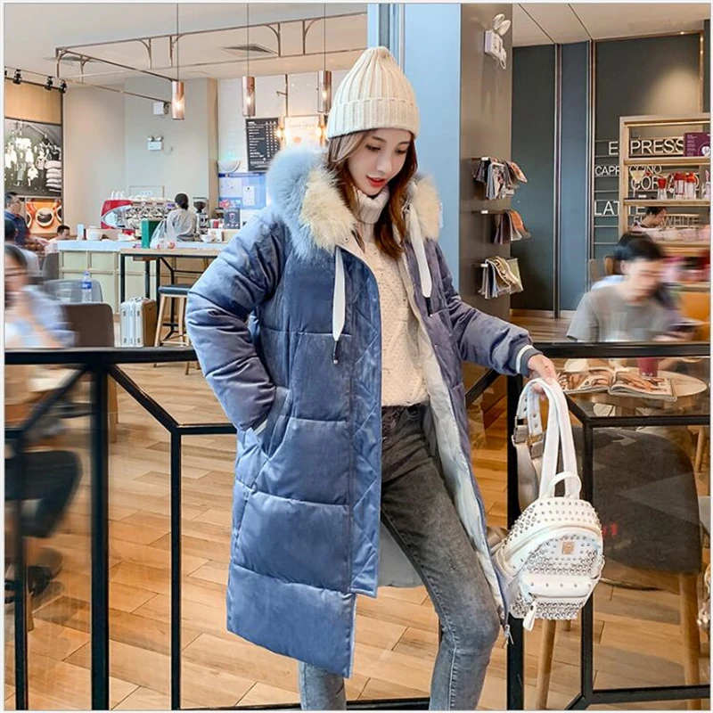 

2019 Women Winter Jackets Down Cotton Hooded Coat Plus Size women Parkas Corduroy Coats Long Fashion Female Coats 331