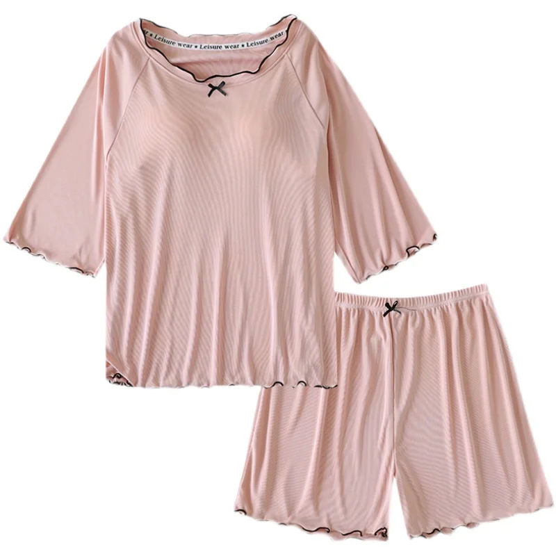 

Women's Mid-Sleeve Shorts Pajamas with Chest Pad Summer Modal Thin Short Sleeve Home Wear Suit 2021 New