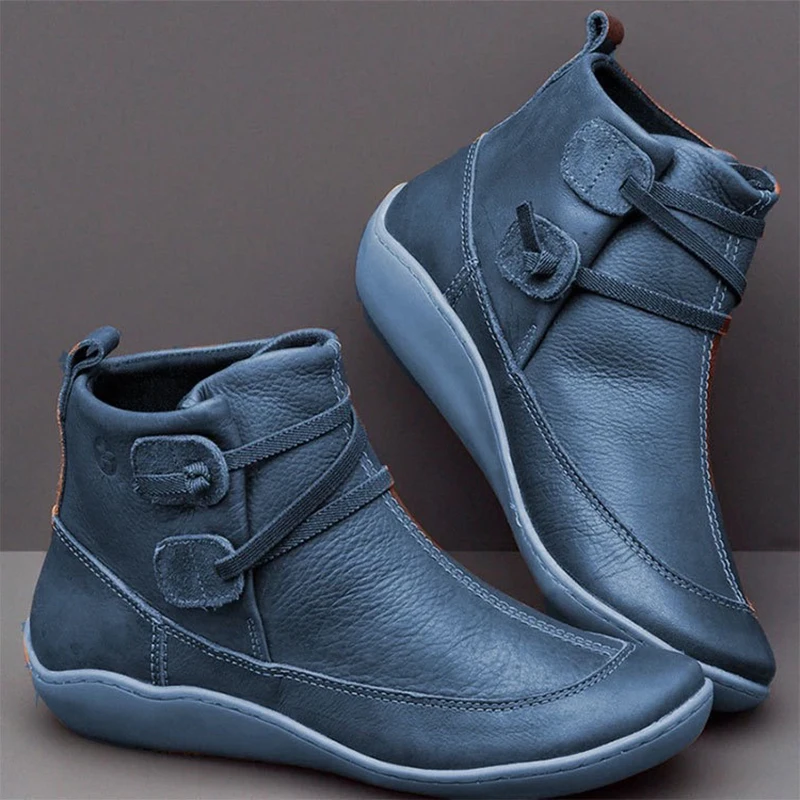 

Women's PU Leather Ankle Boots Winter Cross Strappy Vintage Women Punk Boots Ladies Flat Shoes Woman Botas Mujer
