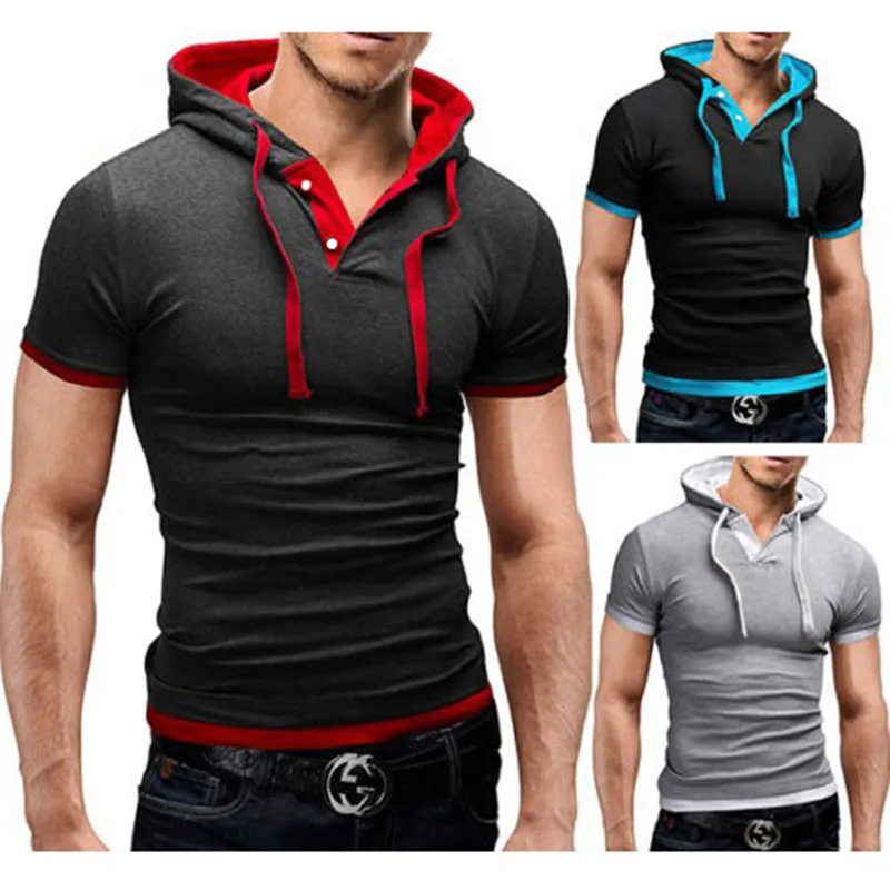 

2021 Summer Nmen's Ew Short Sleeve T-shirt Sling Hooded Short Sleeve T-shirt Fashion Free Shipping Best White Shirt Men Fitness