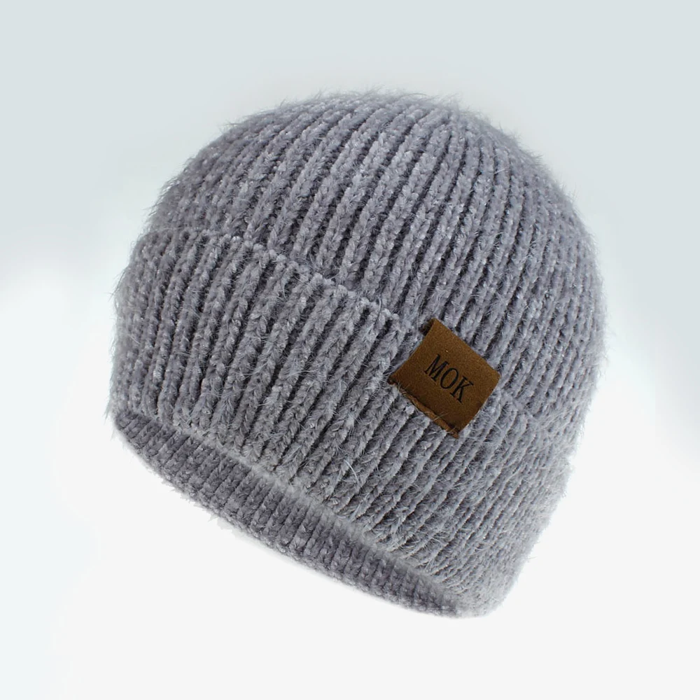 Зимняя шапка для женщин одноцветная шерстяная вязаная из искусственной норки