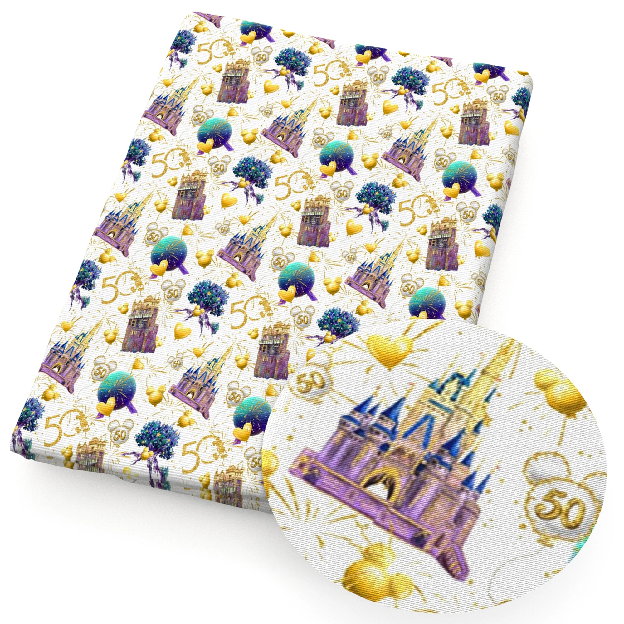 Половина ярда 100 чистая хлопчатобумажная ткань замок воздушный шар с мультяшным