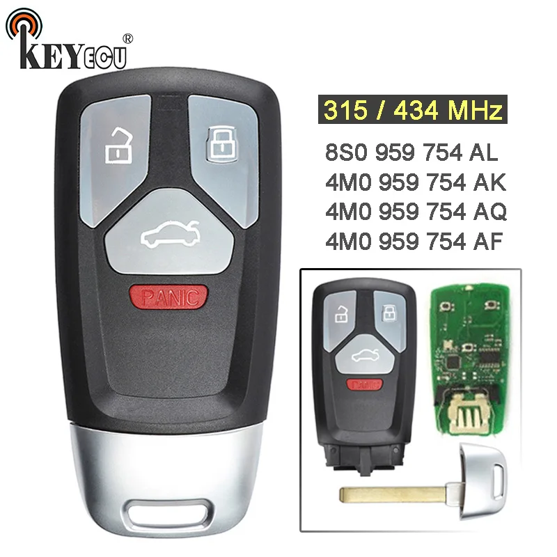 KEYECU 315/ 434 МГц 8S0 959 754 AL / 4M0 AK /AQ /AF без ключа с 4 кнопками для Audi A4 A5 Quattro Q7 TT|Ключ от