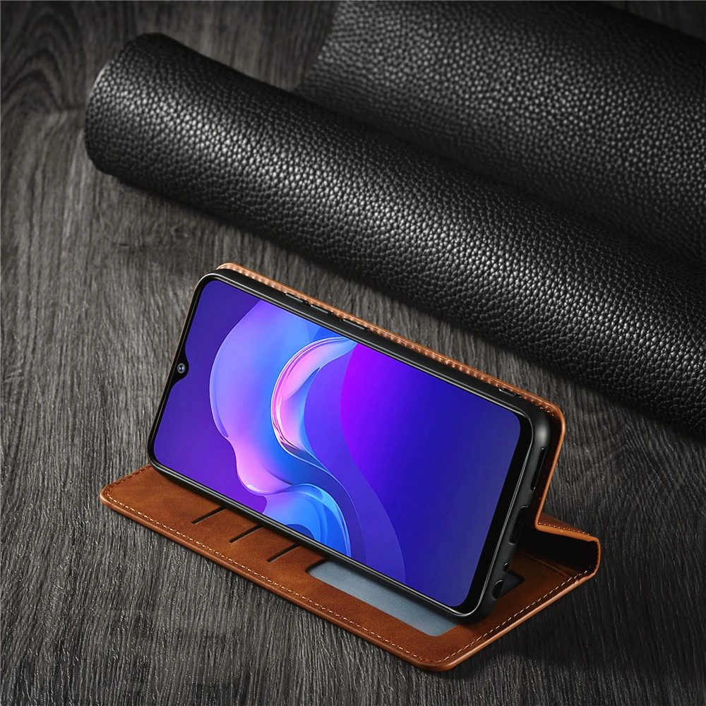 Кожаный чехол с магнитной застежкой и отделением для карт vivo Y12 VIVO Y15 Y17 Y3 Y3S U10