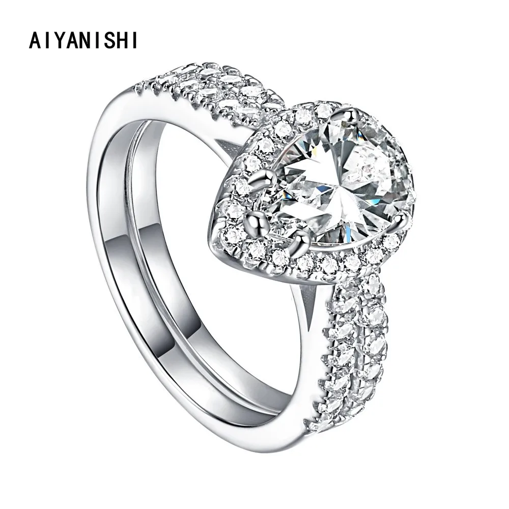 

AIYANISHI S925 Rings For Women 1CT Pear Ring Sets Wedding Bridal Ring Jewelry Engagement Party Bijoux Femme Gifts Drop Shipping