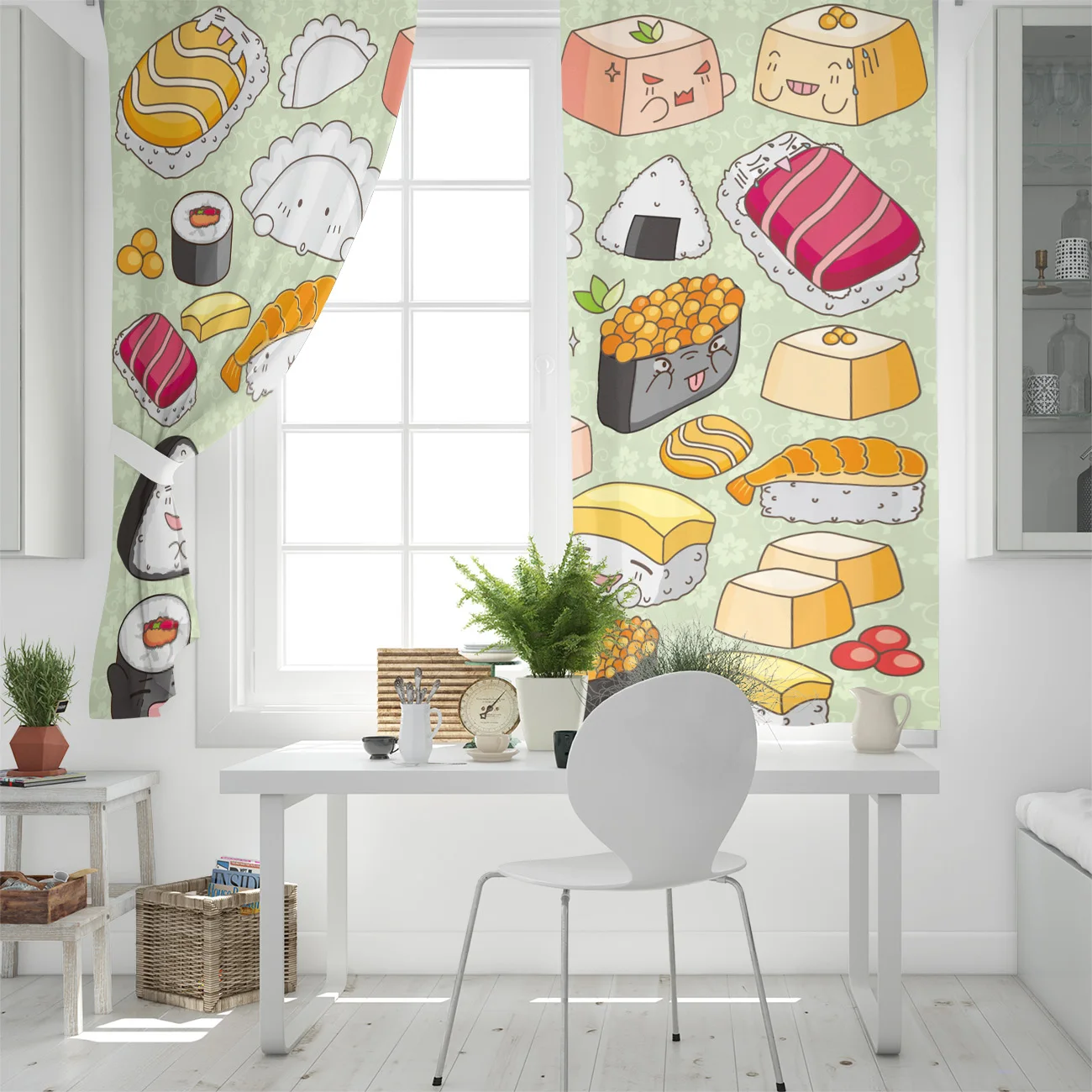 Занавеска для окон с принтом в японском стиле суши | Дом и сад