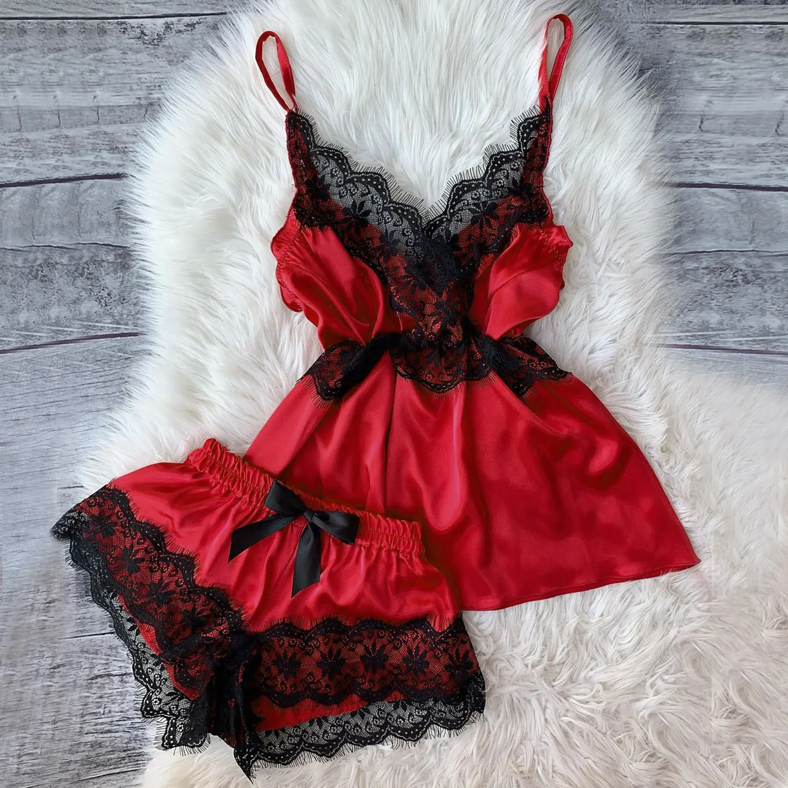 

Пижамный комплект из 2 предметов, кружевная Пижама для женщин, сексуальное нижнее белье, топы с бантом и шорты, комплекты детской пижамы, ноч...