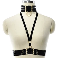 jlx harness goth collar gold color accessories black adjustable crop top cage bra women sexy lingerie bondage body harness belt