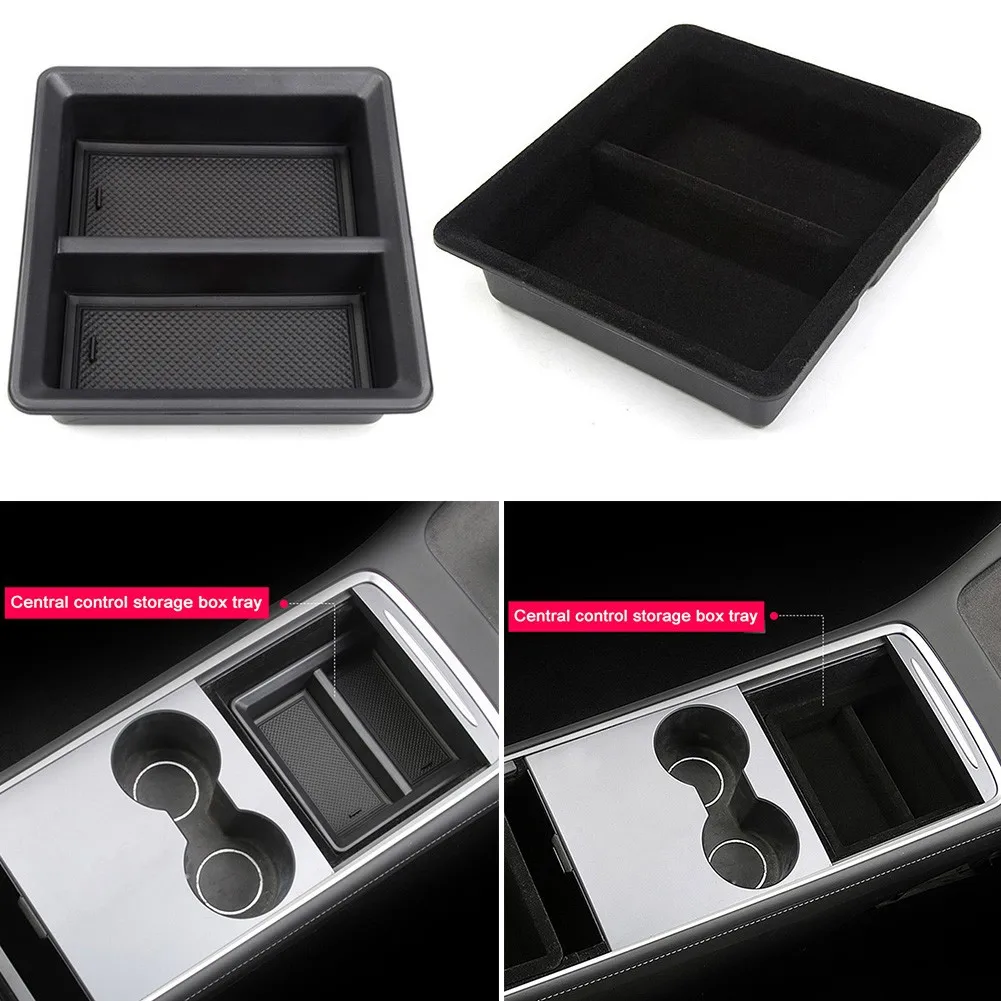 

Car Central Storage Box Organizer Container Flocking Storage Case Holder TrayCar For Tesla Model 3 Model Y 2021