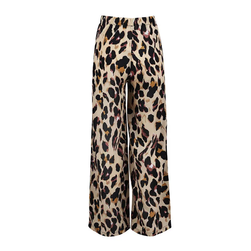 

Elastic high waisted women long palazzo pants Fashion Leopard print Hot sale Casual ladies loose Trousers Street style Clothes